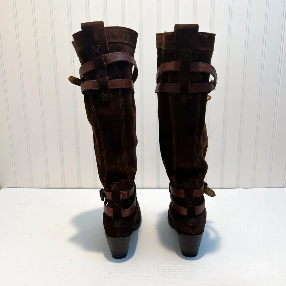 Frye Slouchy Suede Knee High Buckle Western Bohemian Block Heel Boots 7 NWOT - Picture 8 of 13